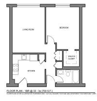 1 bedroom 605 - 715 sq. ft.